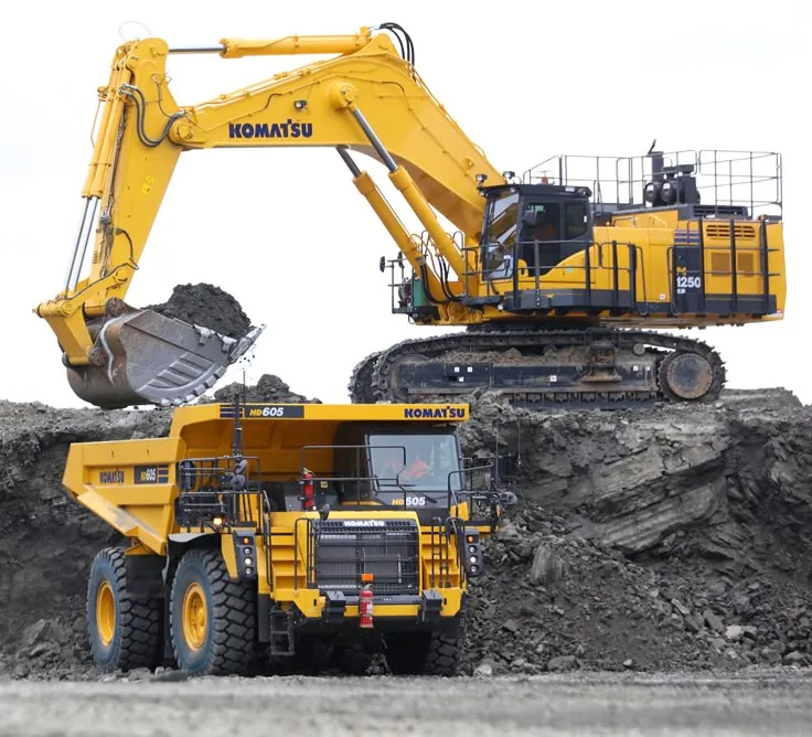 Excavator loading a haul truck